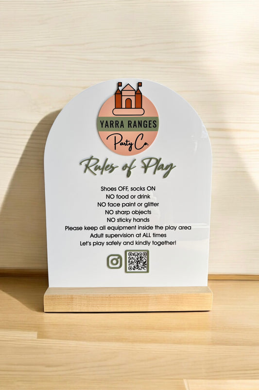 Custom Rules of Play Acrylic Sign - 50cm x 40cm