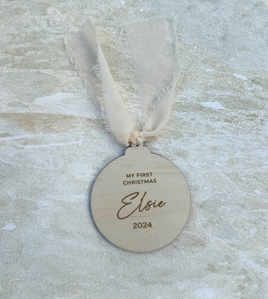 Personalised Baby's First Christmas Timber Bauble Ornament